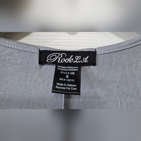 Rock L.A Women's Small, Gray Soft Dress, front V Neck with Ruffles, Tie Back - Picture 6 of 6